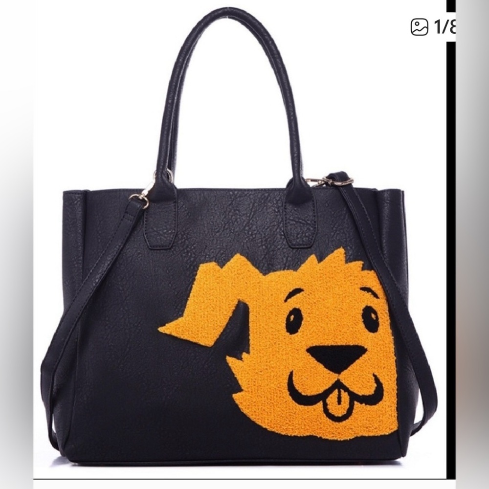 Stylish Navy Tote with Golden Dog Design